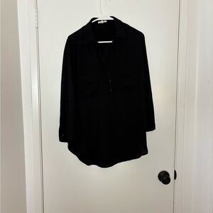 Pleione Black 3/4 Sleeve Notched Collar Blouse